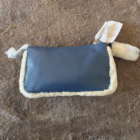 Coach Nolita 19 Shearling Pebble Leather Wristlet Bag Slate Blue Chain Strap NWT - Picture 10 of 16